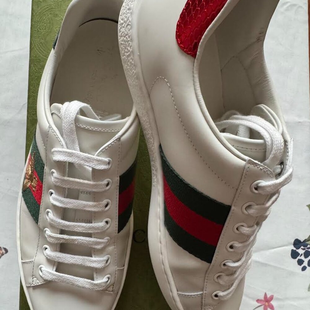Gucci Men’s Ace Sneaker with Bee – White Leather | Size 9.5 - Picture 6 of 12